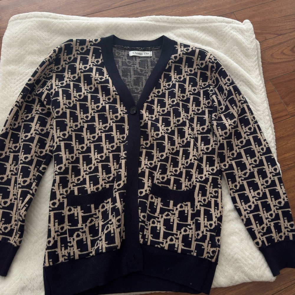 Navy & Beige designer Style Monogram Cardigan